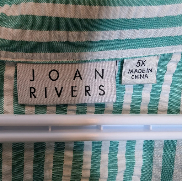 Joan Rivers Green & White Striped Gauze Textured 3/4 Sleeve Light Weight Top 5X - Picture 3 of 9